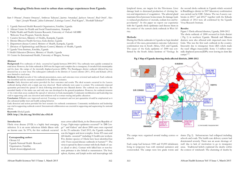 Experiences from Uganda. Lymphoid Tissue, Are Targets for the Filoviruses