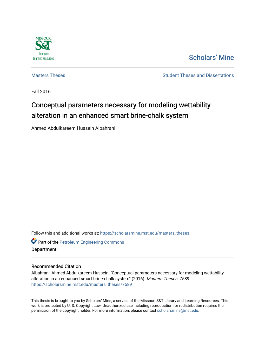 Conceptual Parameters Necessary for Modeling Wettability Alteration in an Enhanced Smart Brine-Chalk System