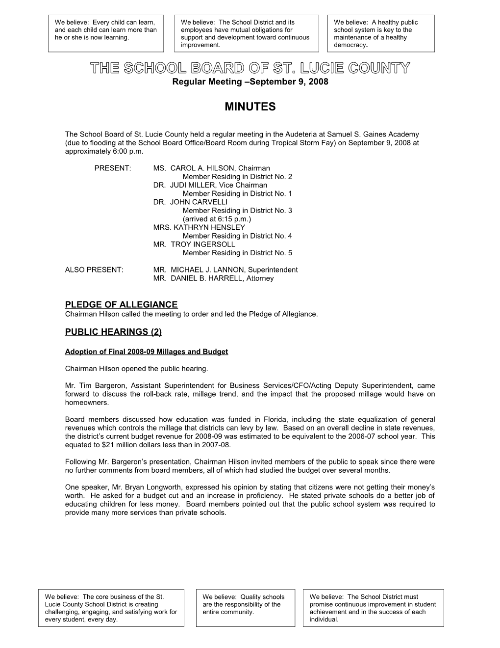 09-09-08 SLCSB Regular Meeting Minutes