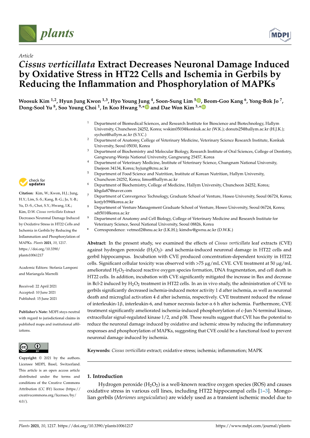 Cissus Verticillata Extract Decreases Neuronal Damage Induced By