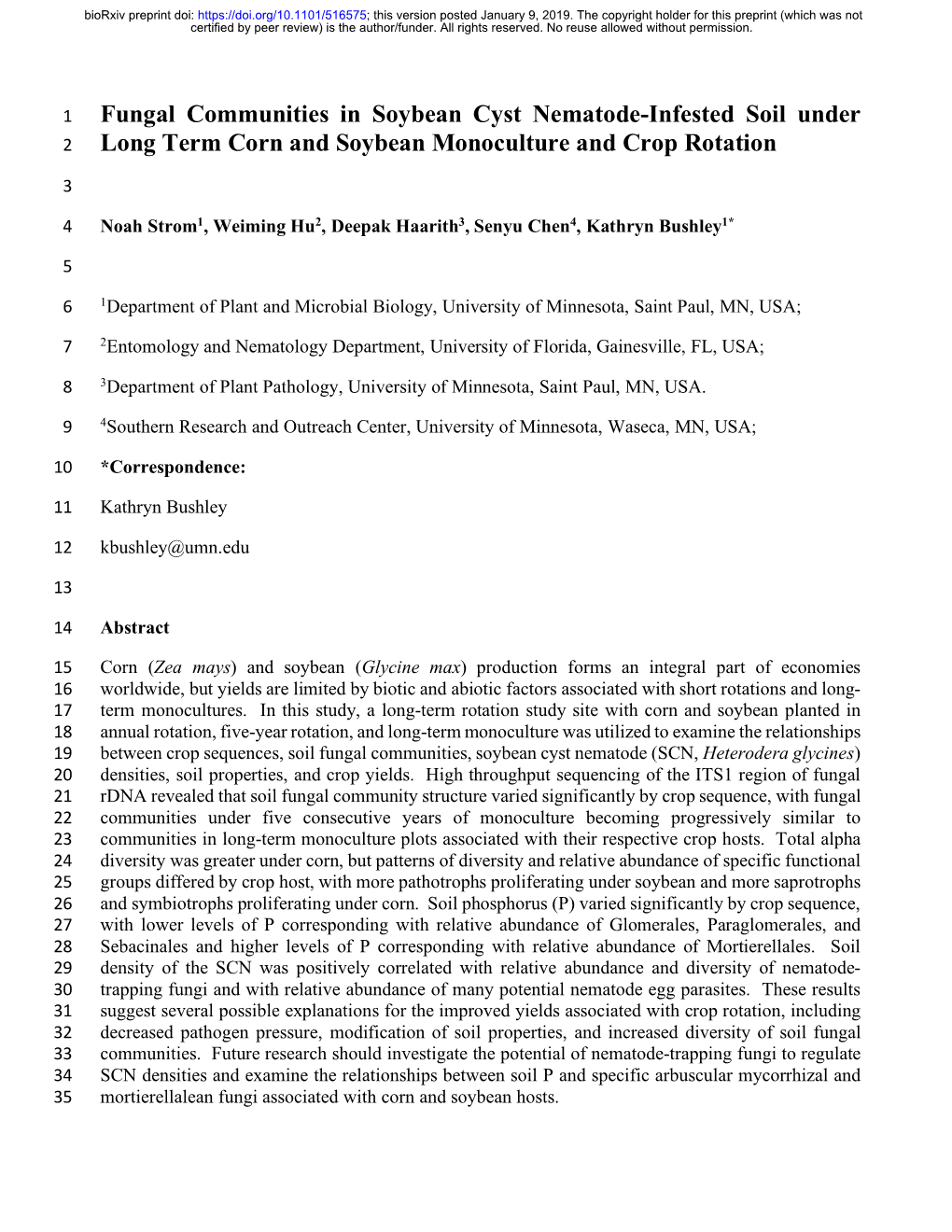 Fungal Communities in Soybean Cyst Nematode-Infested Soil Under Long