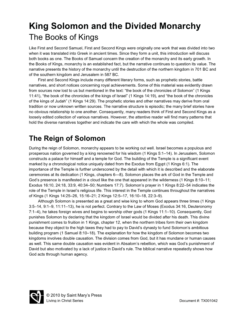 King Solomon and the Divided Monarchy the Books of Kings