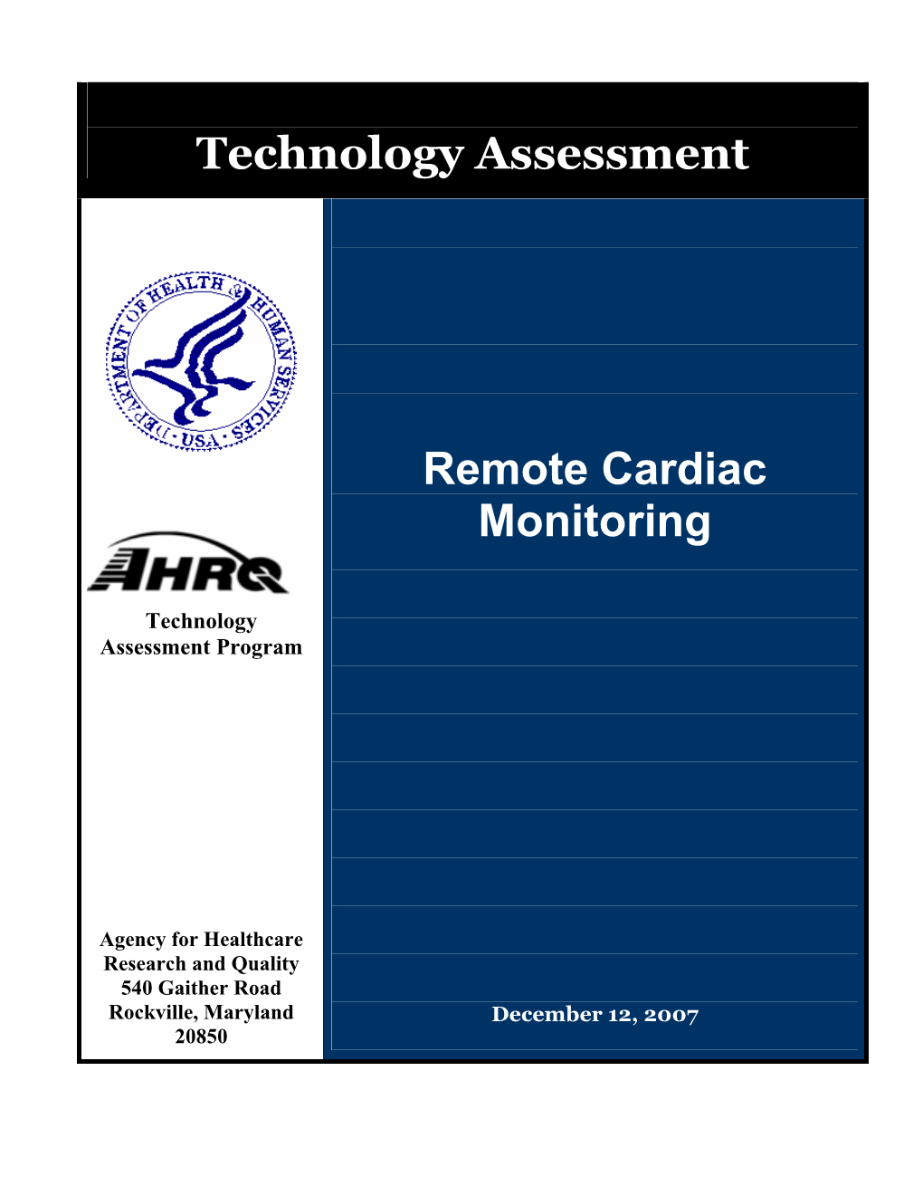 Technology Assessment Remote Cardiac Monitoring