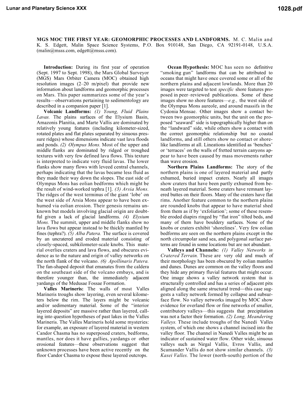 Geomorphic Processes and Landforms, Lunar Planet