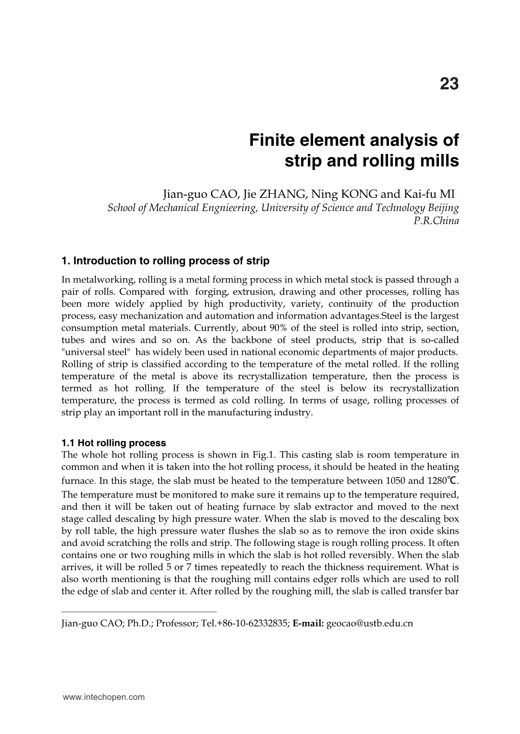 Finite Element Analysis of Strip and Rolling Mills 23X