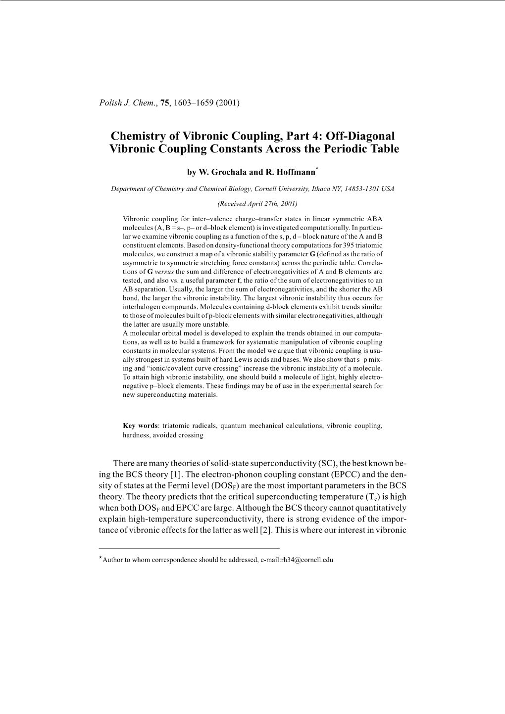 Off-Diagonal Vibronic Coupling Constants Across the Periodic Table