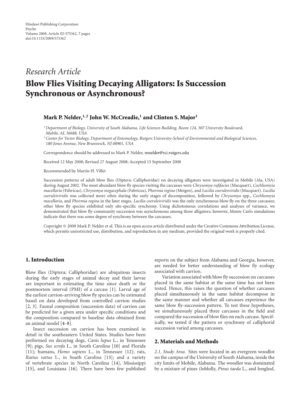 Blow Flies Visiting Decaying Alligators: Is Succession Synchronous Or Asynchronous?