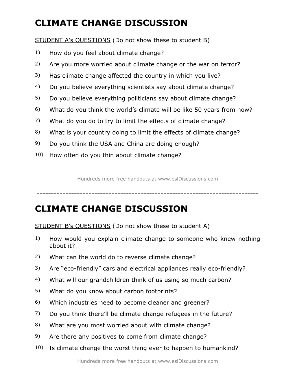 ESL Conversation Lesson on Climate Change