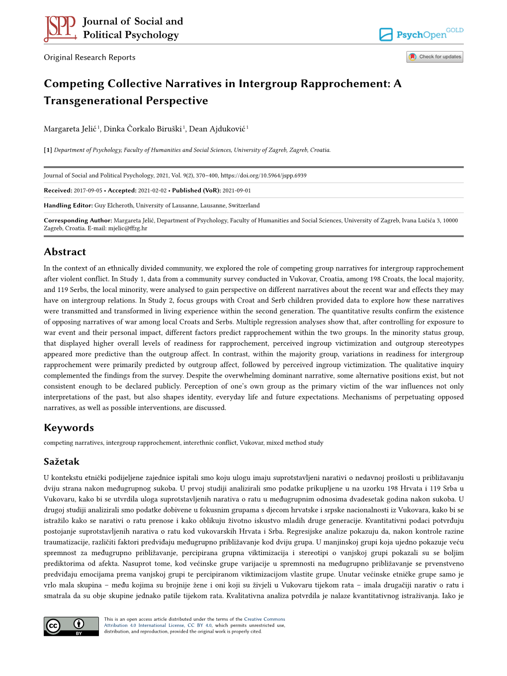 Competing Collective Narratives in Intergroup Rapprochement: a Transgenerational Perspective