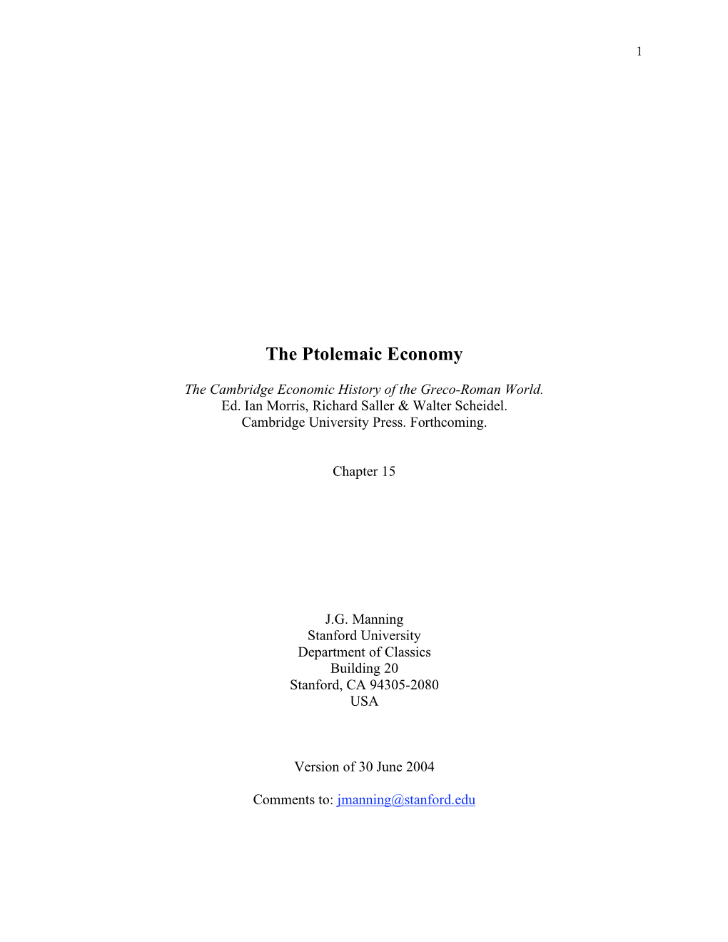 The Ptolemaic Economy