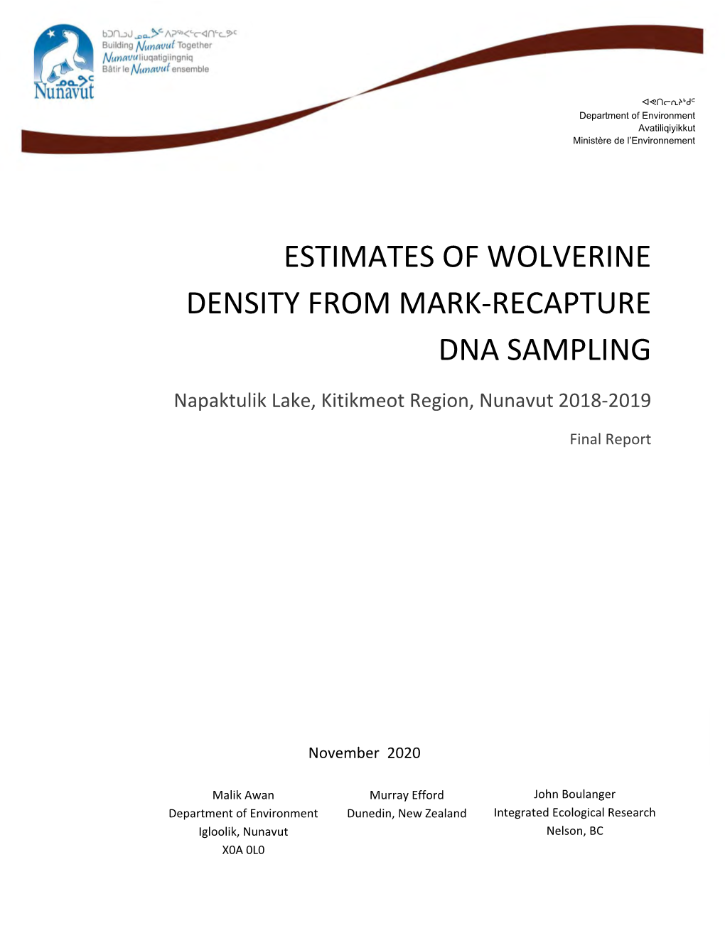 Estimates of Wolverine Density from Mark-Recapture Dna Sampling