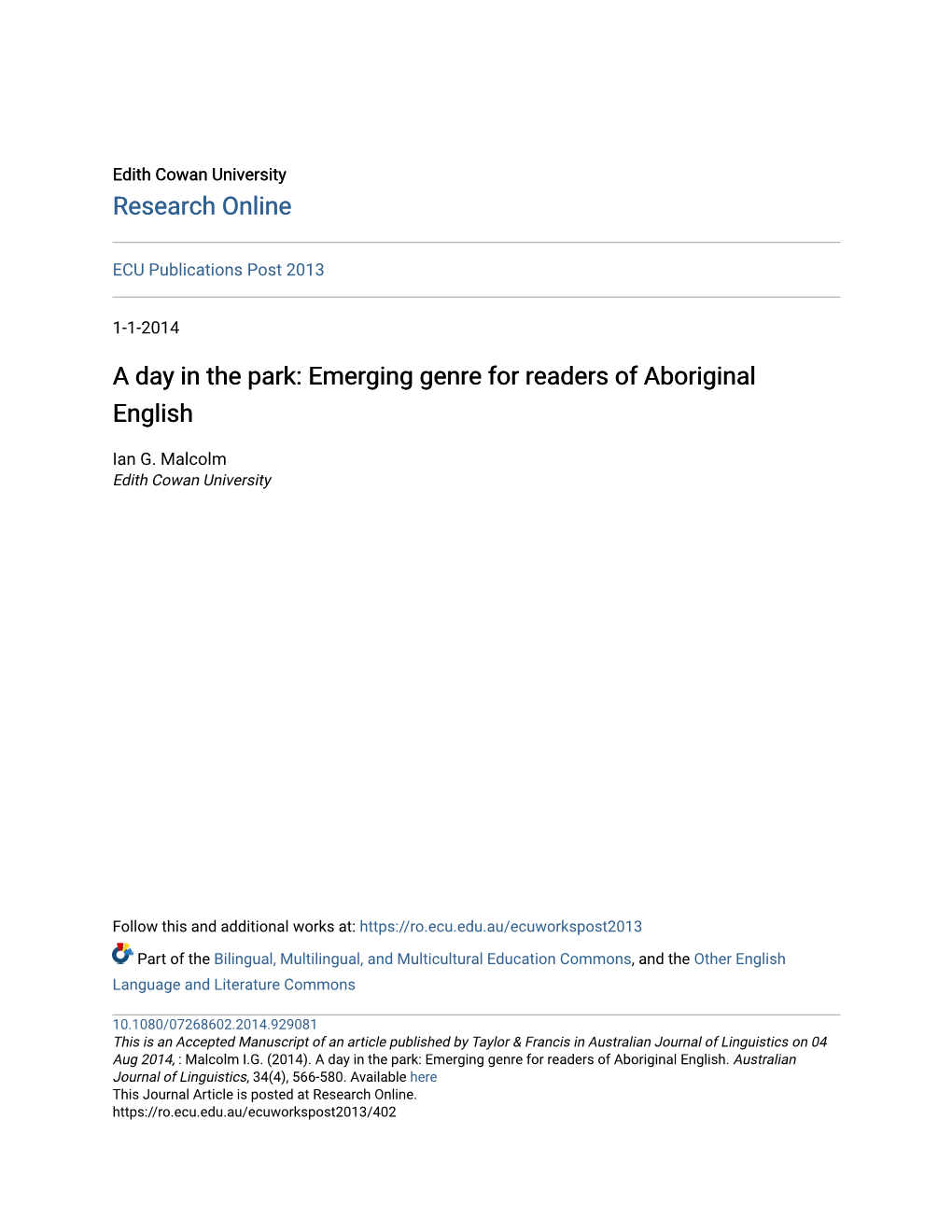 Emerging Genre for Readers of Aboriginal English