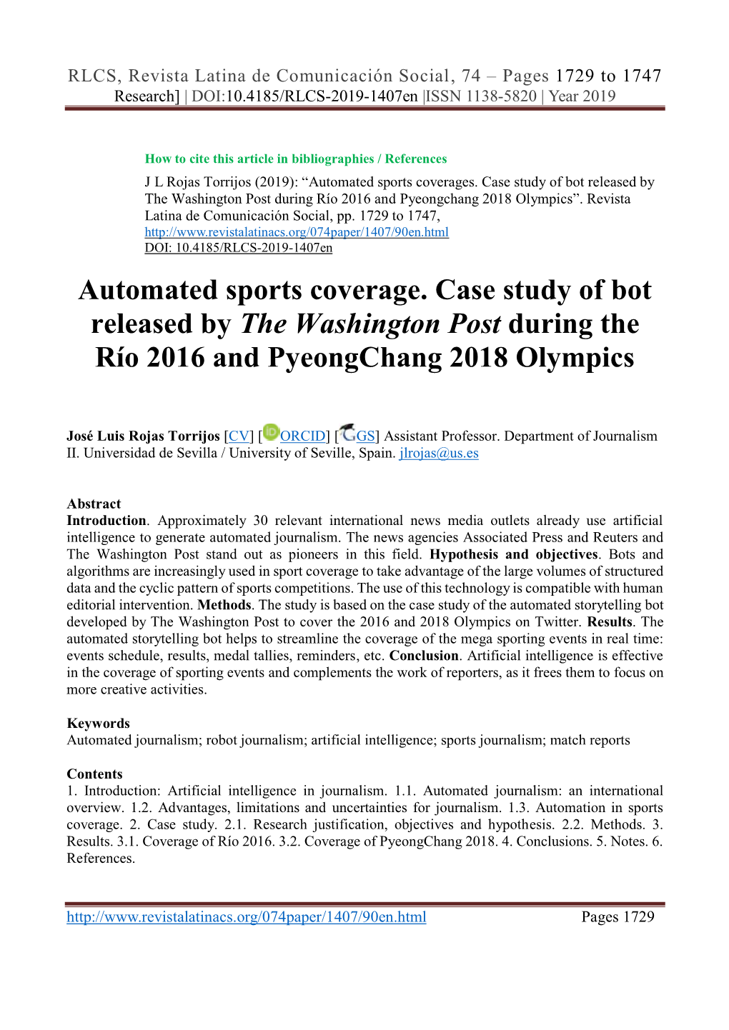 Automated Sports Coverage. Case Study of Bot Released by the Washington Post During the Río 2016 and Pyeongchang 2018 Olympics