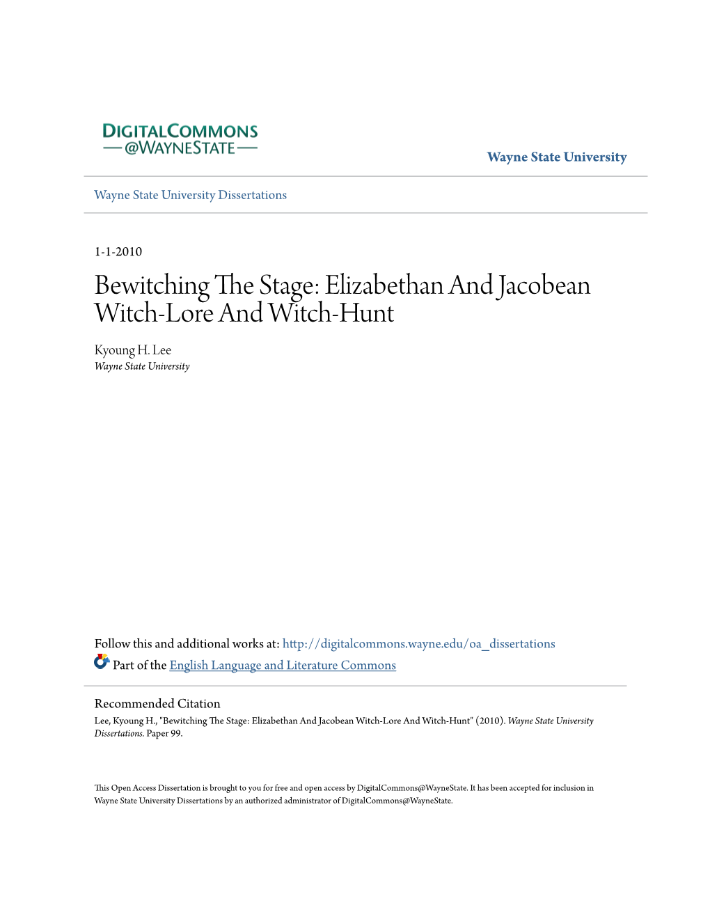 Elizabethan and Jacobean Witch-Lore and Witch-Hunt Kyoung H