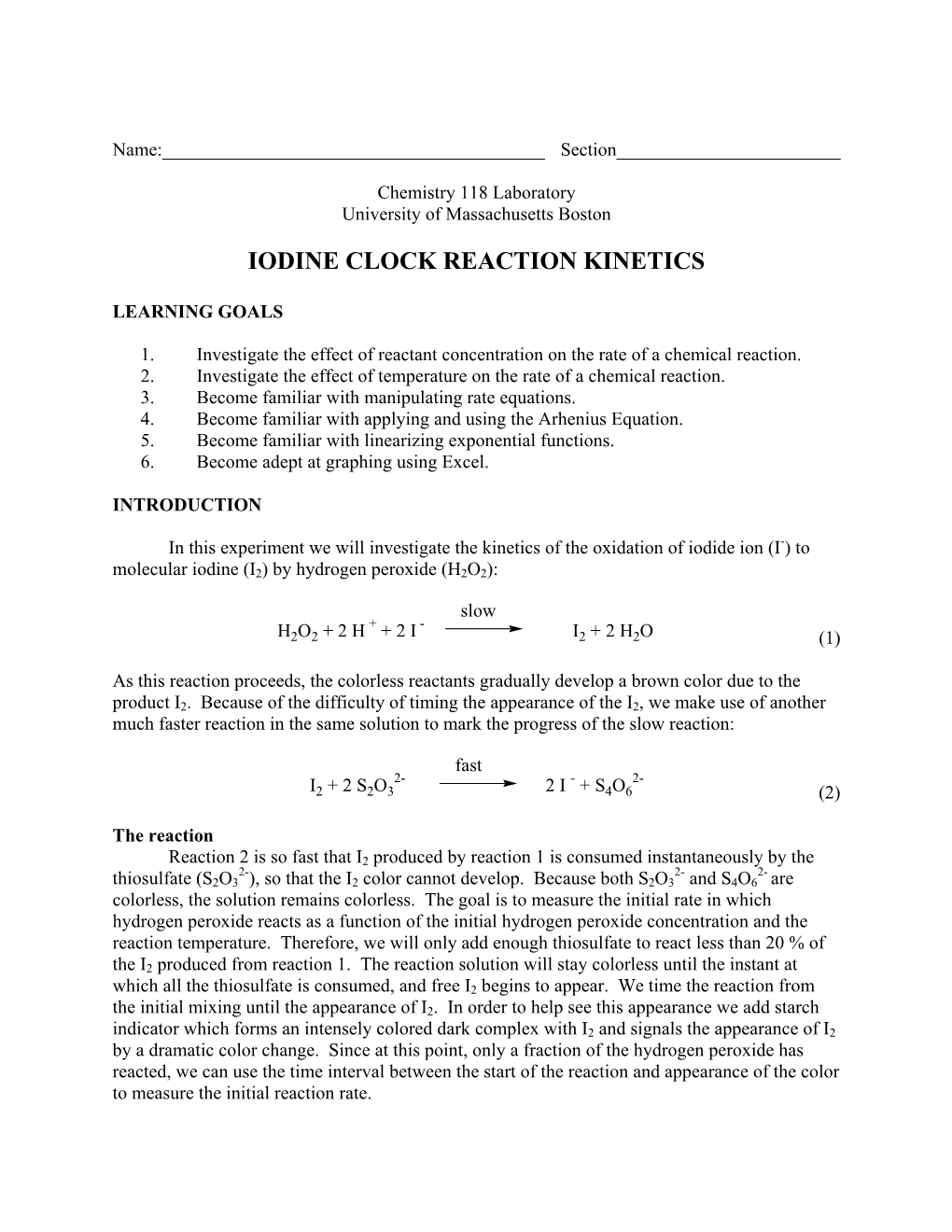 Iodine Clock Reaction Kinetics