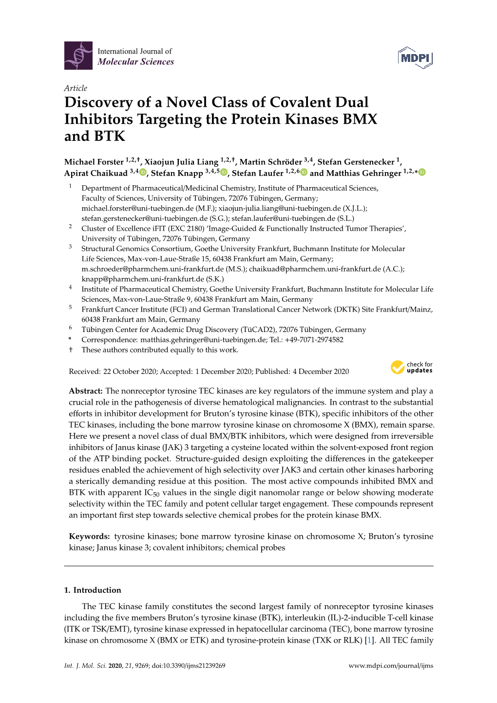 Discovery of a Novel Class of Covalent Dual Inhibitors Targeting the Protein Kinases BMX and BTK