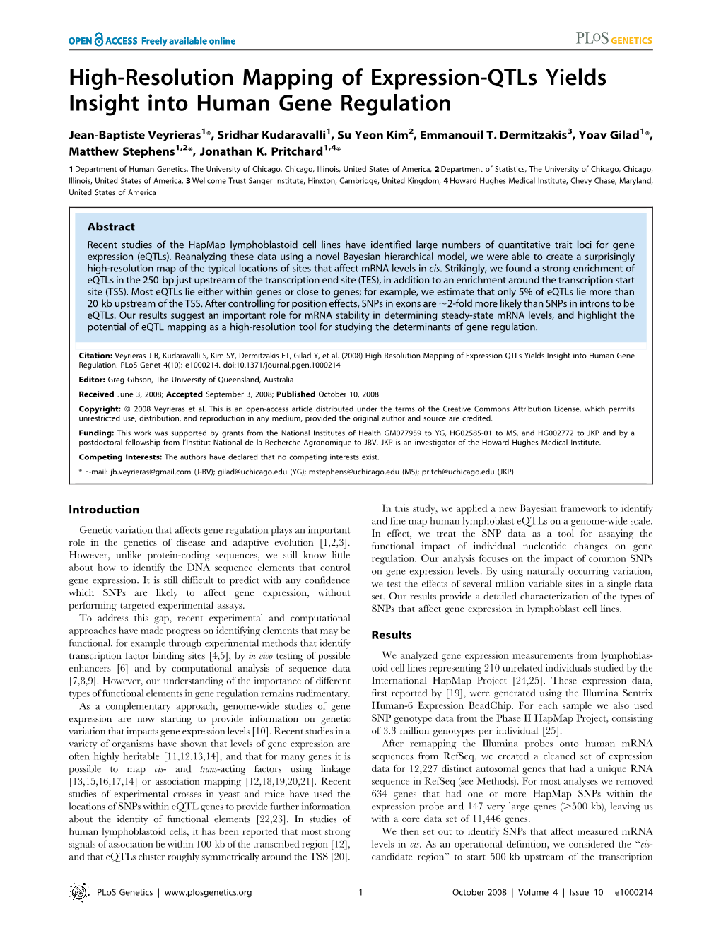 High-Resolution Mapping of Expression-Qtls Yields Insight Into Human Gene Regulation