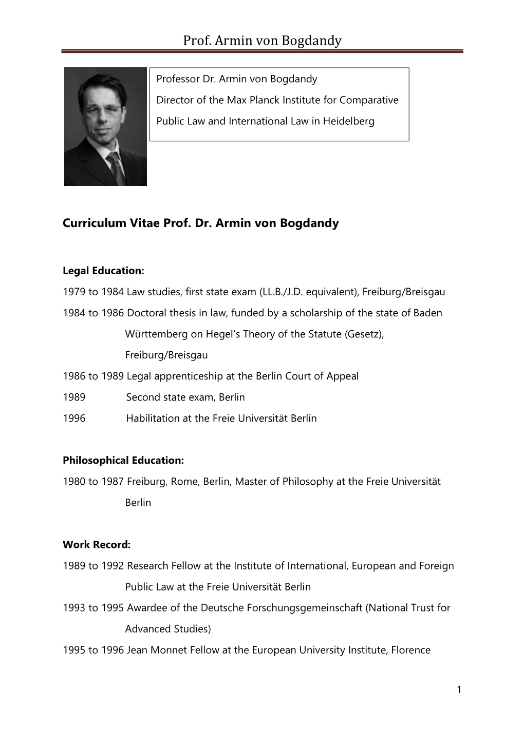 Prof. Armin Von Bogdandy