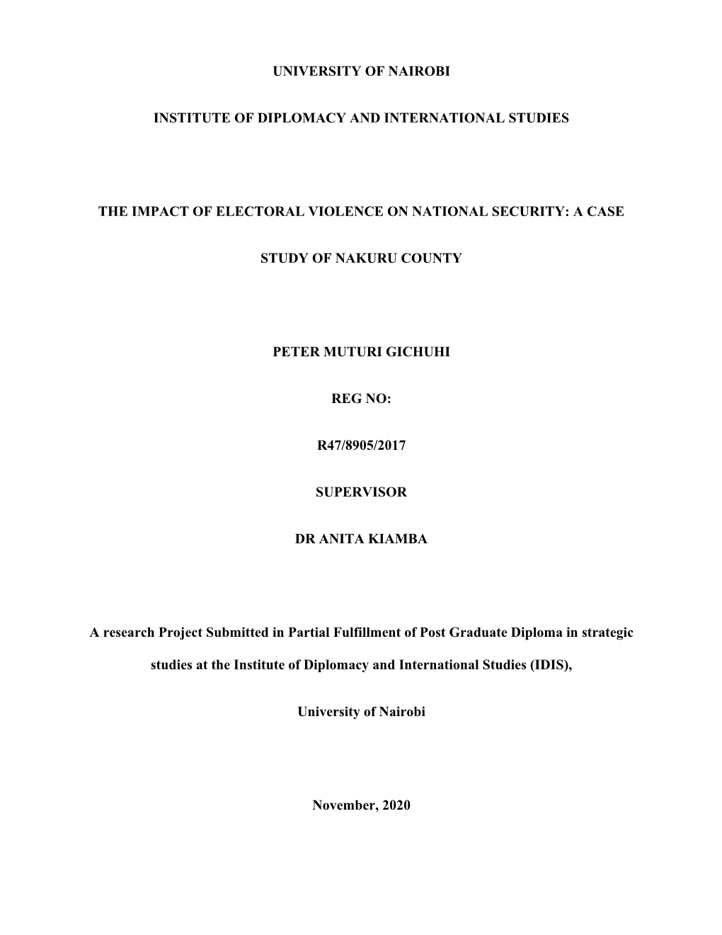 The Impact of Electoral Violence on National Security: a Case