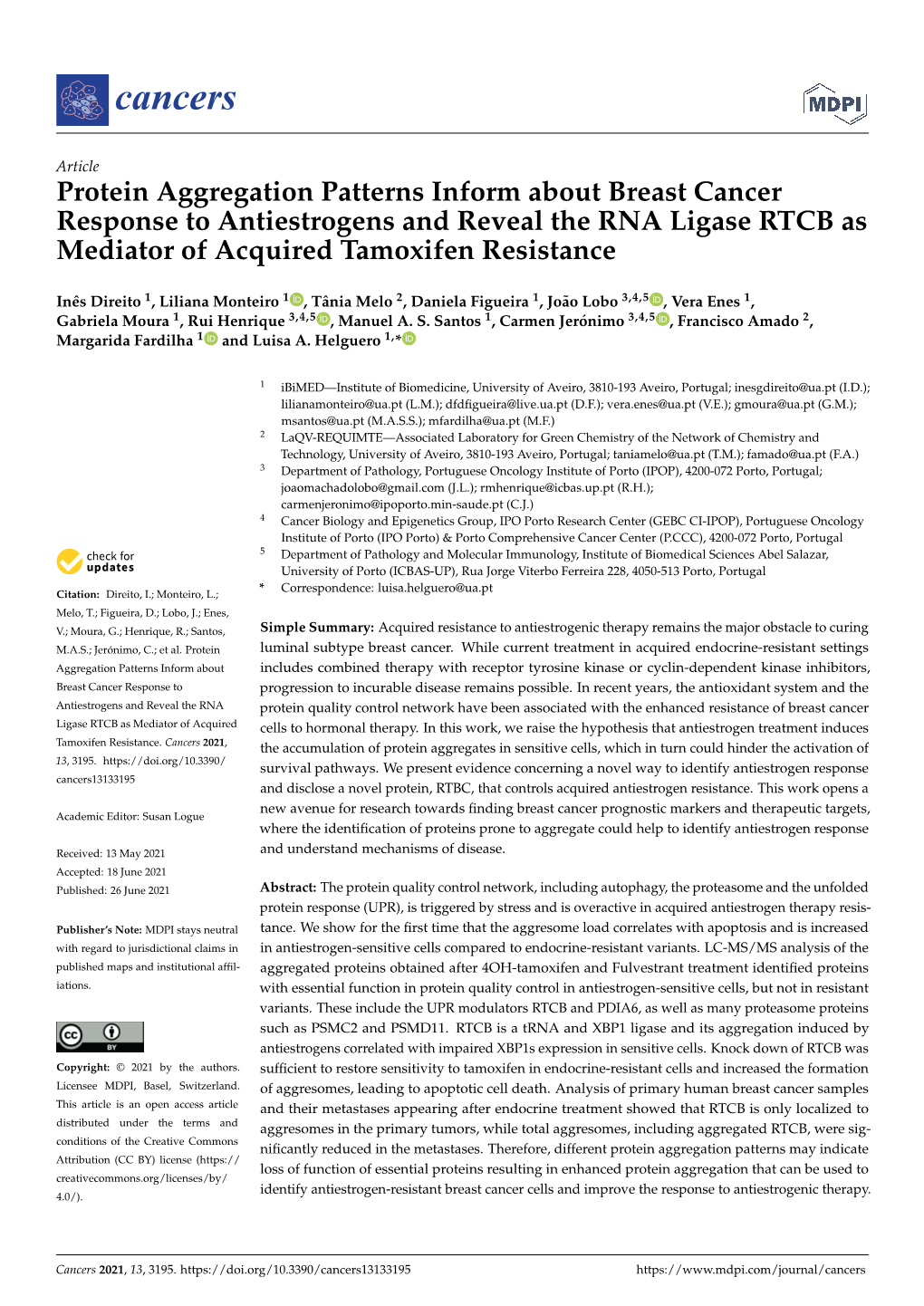 Protein Aggregation Patterns Inform About Breast Cancer Response to Antiestrogens and Reveal the RNA Ligase RTCB As Mediator of Acquired Tamoxifen Resistance