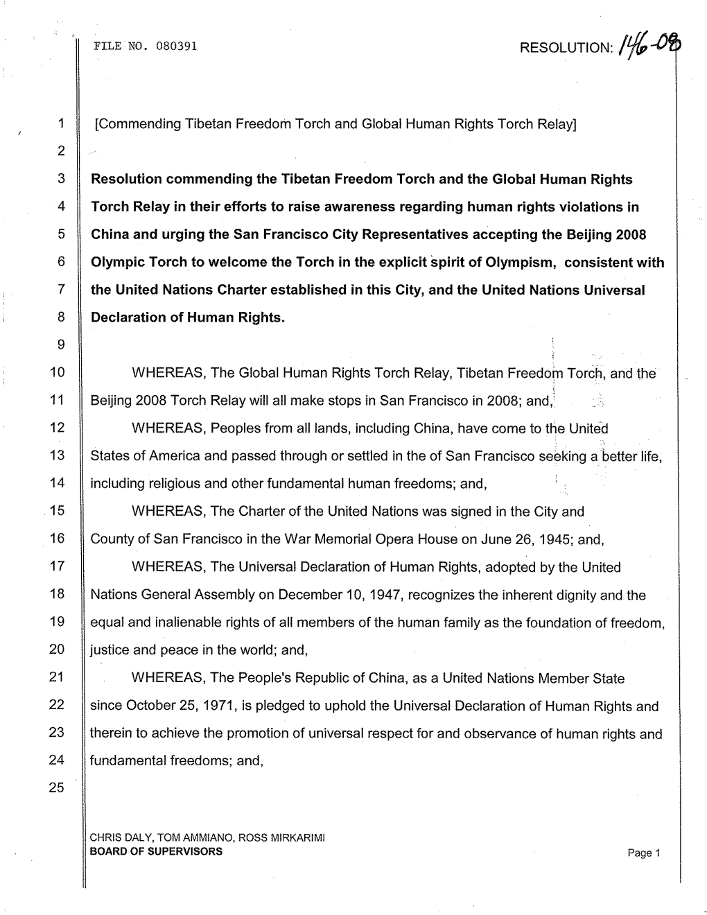 2 3 Resolution Commending the Tibetan Freedomtorch and The