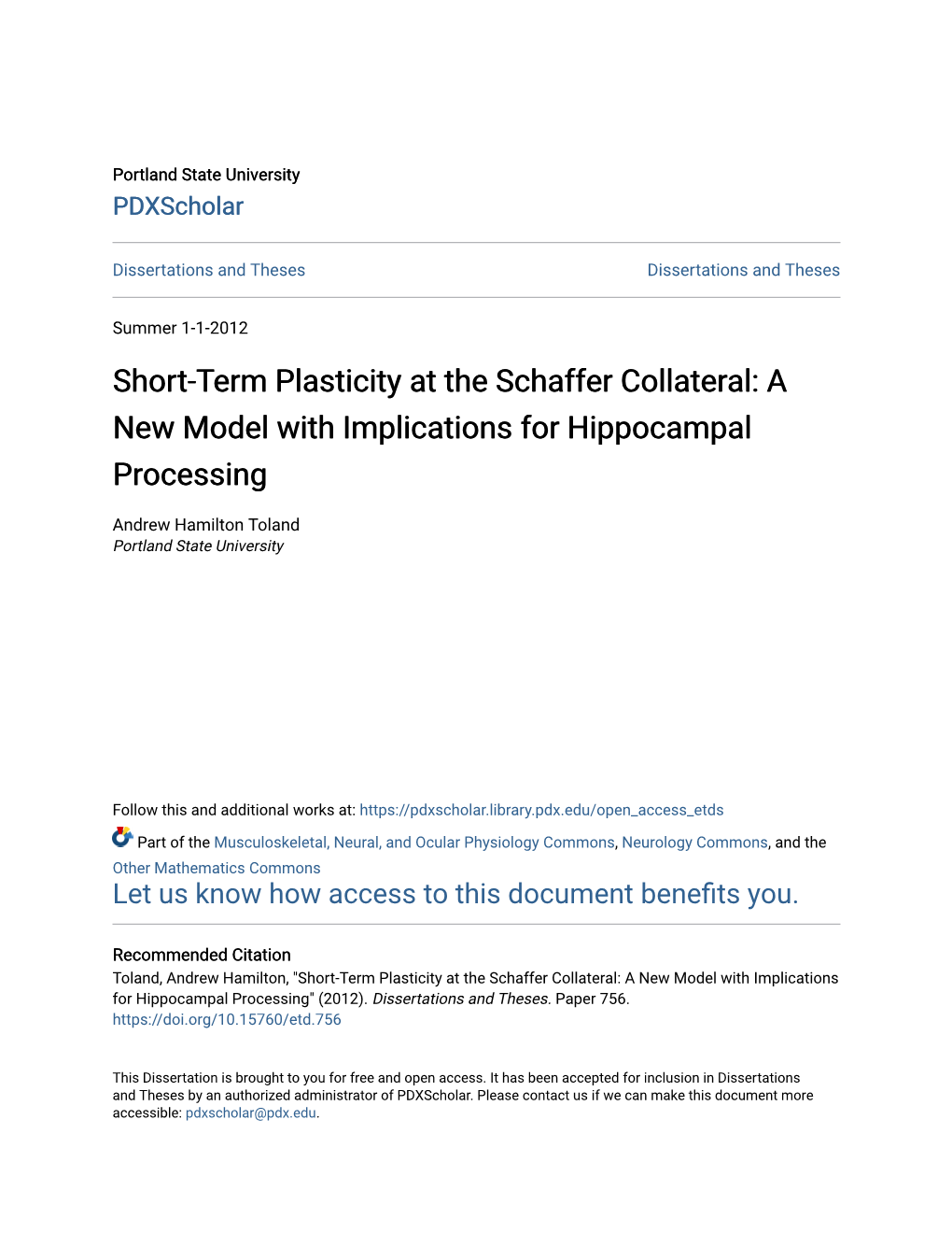 Short-Term Plasticity at the Schaffer Collateral: a New Model with Implications for Hippocampal Processing