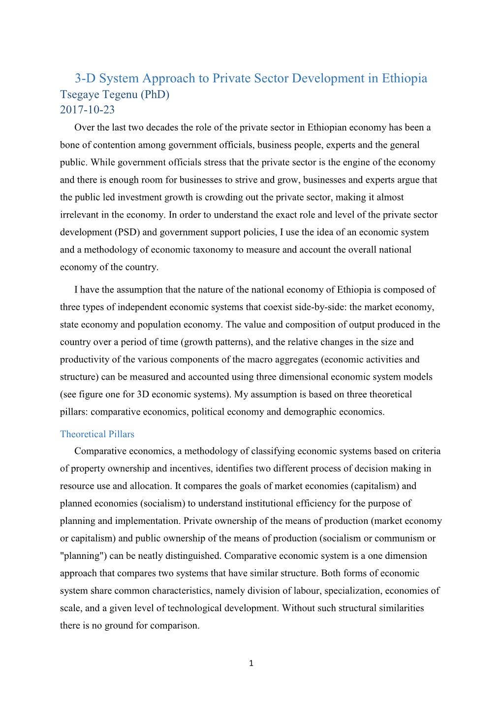 3-D System Approach to Private Sector Development in Ethiopia