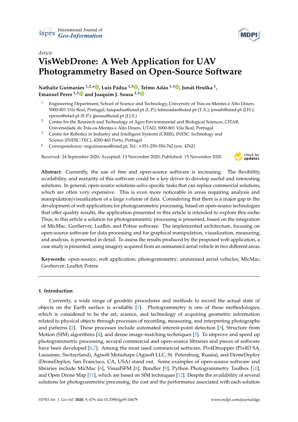 Viswebdrone: a Web Application for UAV Photogrammetry Based on Open-Source Software