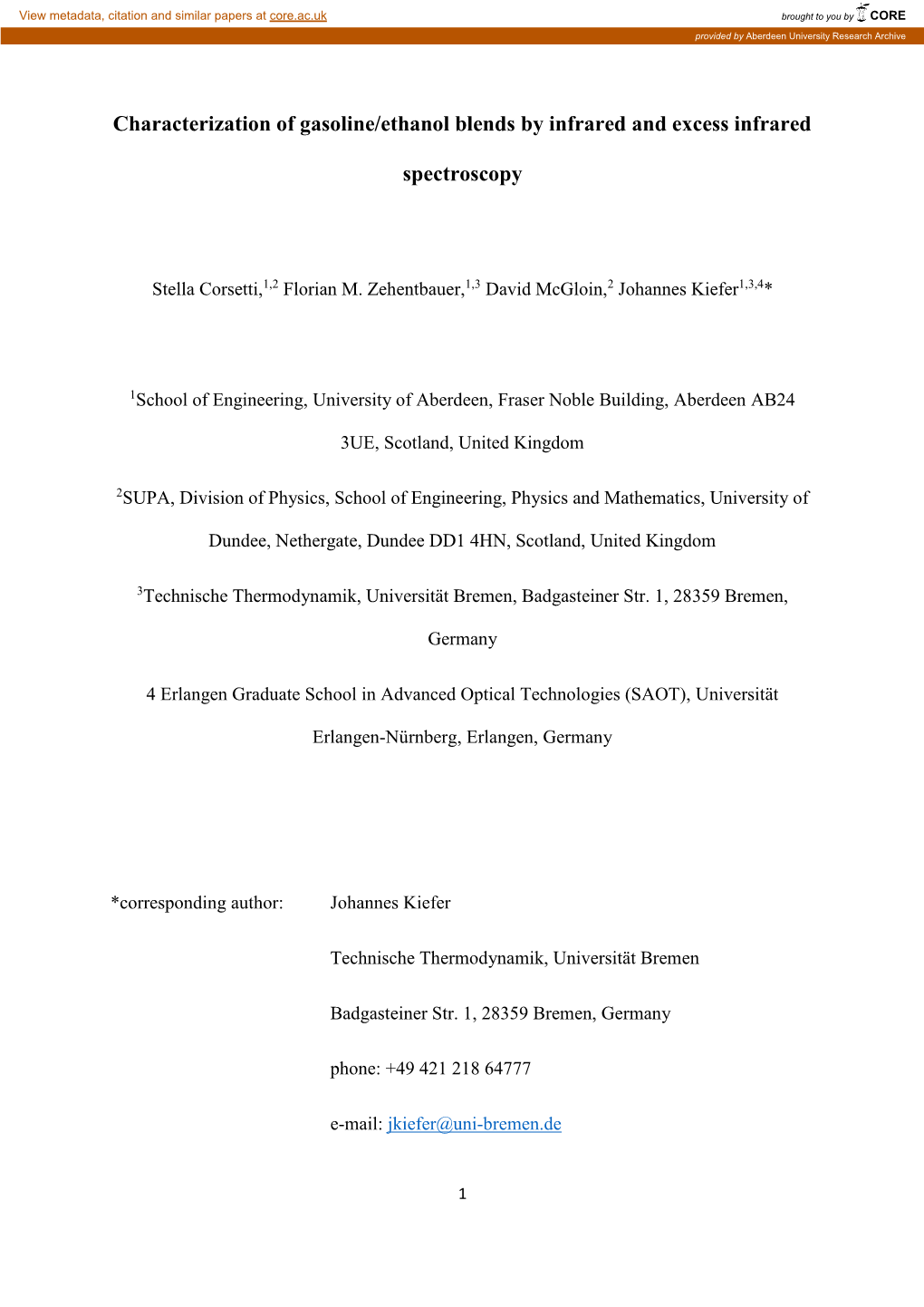 Characterization of Gasoline/Ethanol Blends by Infrared and Excess Infrared