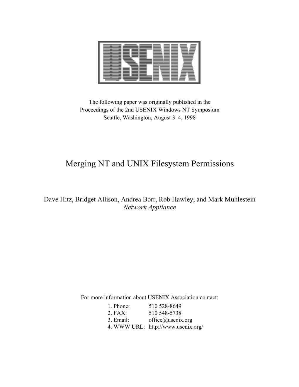Merging NT and UNIX Filesystem Permissions