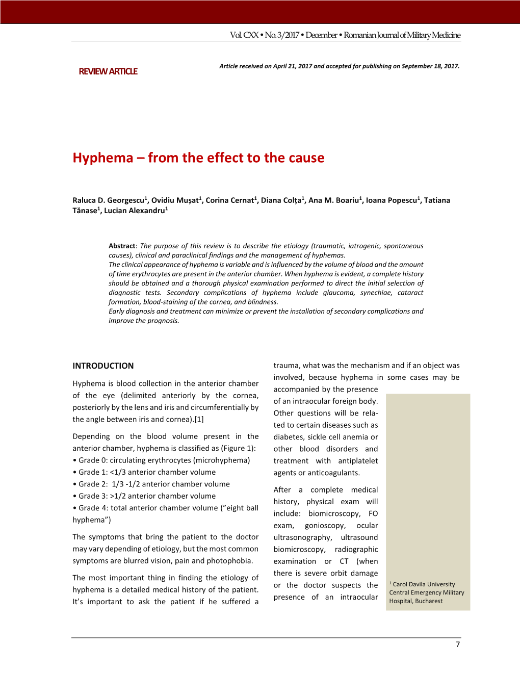 Hyphema – from the Effect to the Cause