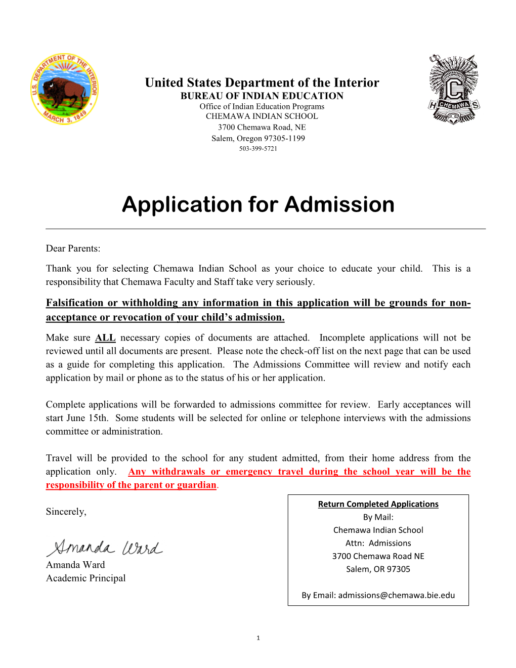 Application for Admission