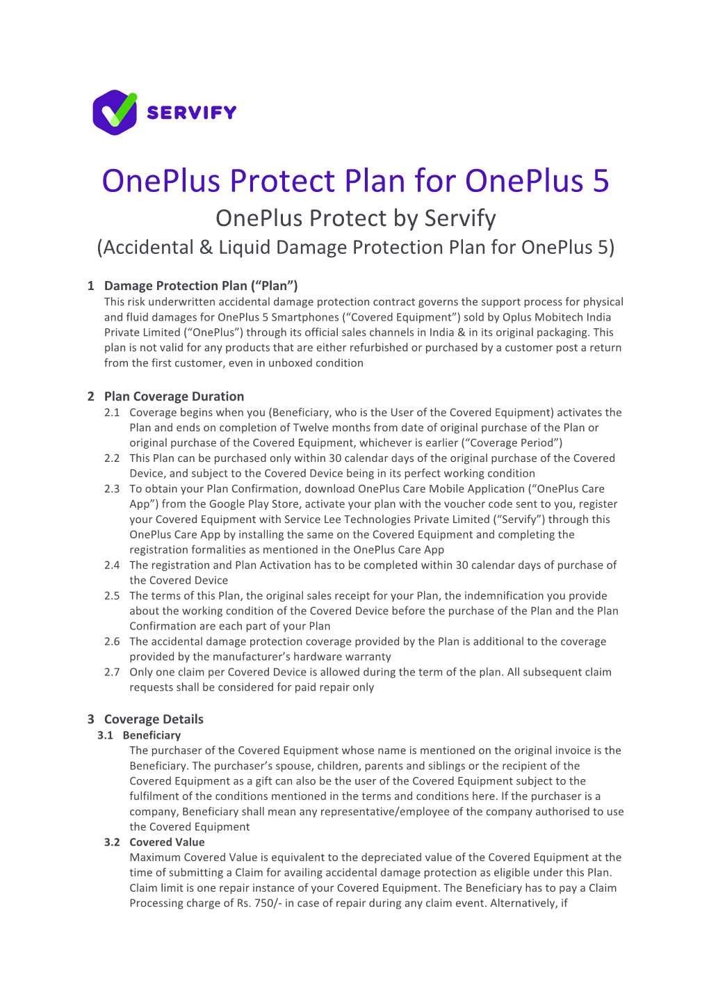 Oneplus Protect Plan for Oneplus 5 Oneplus Protect by Servify (Accidental & Liquid Damage Protection Plan for Oneplus 5)