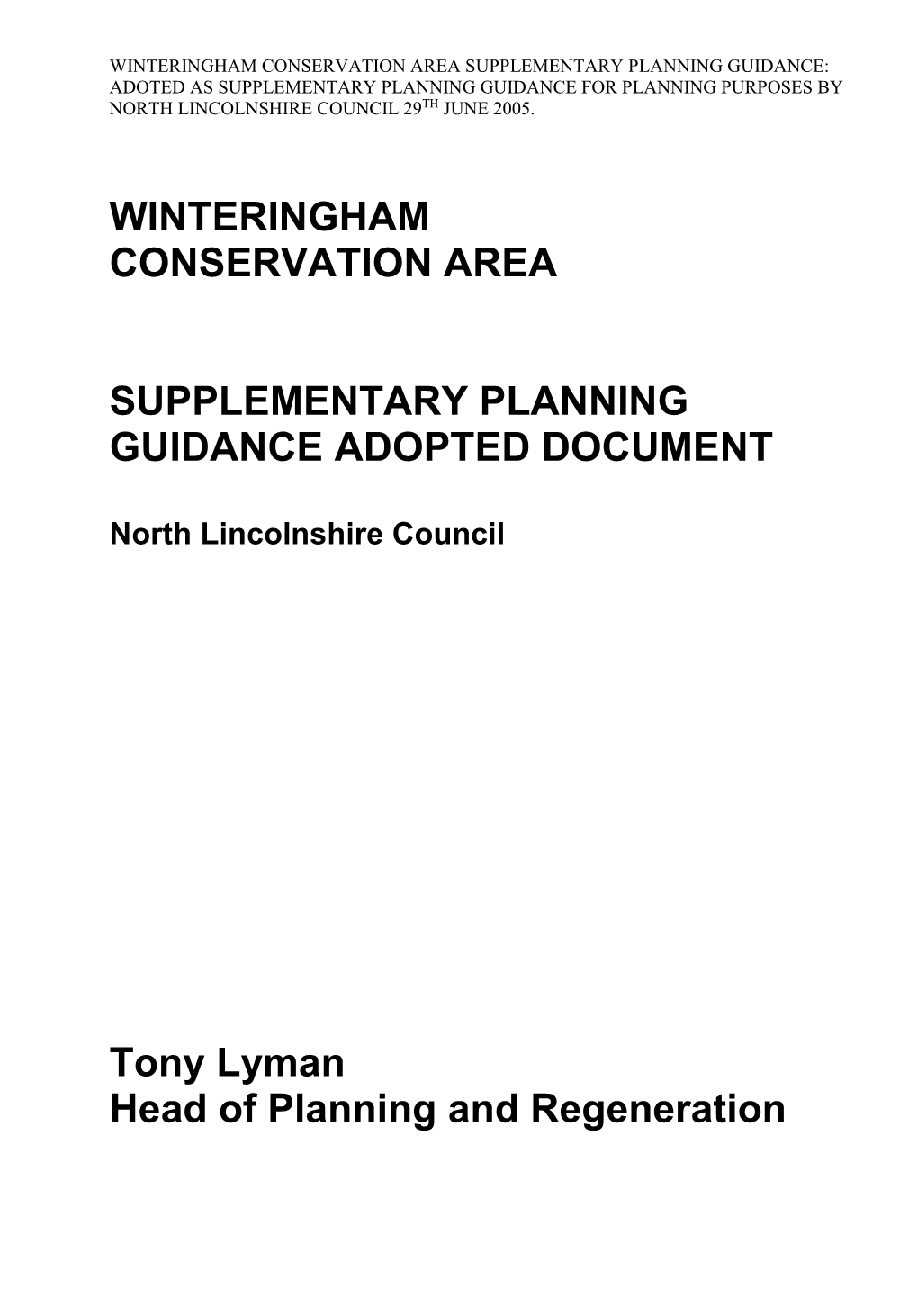 Winteringham Supplementary Planning Guidance