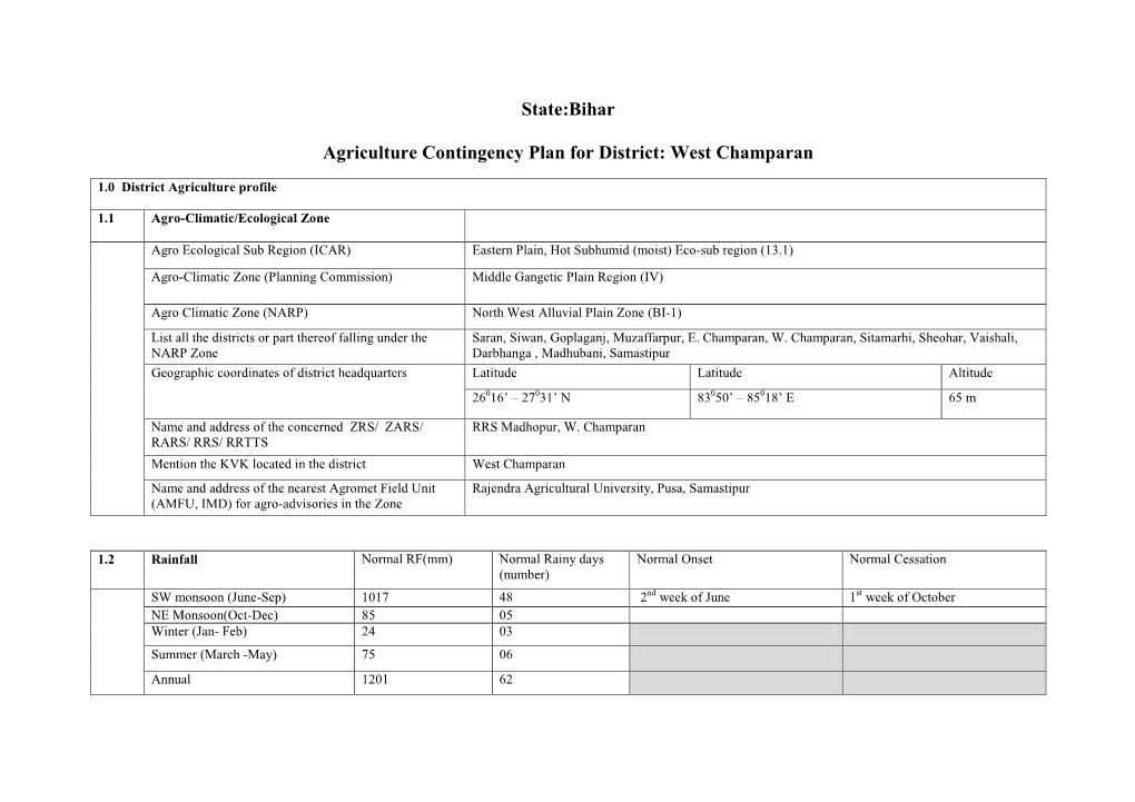 State:Bihar Agriculture Contingency Plan for District: West Champaran