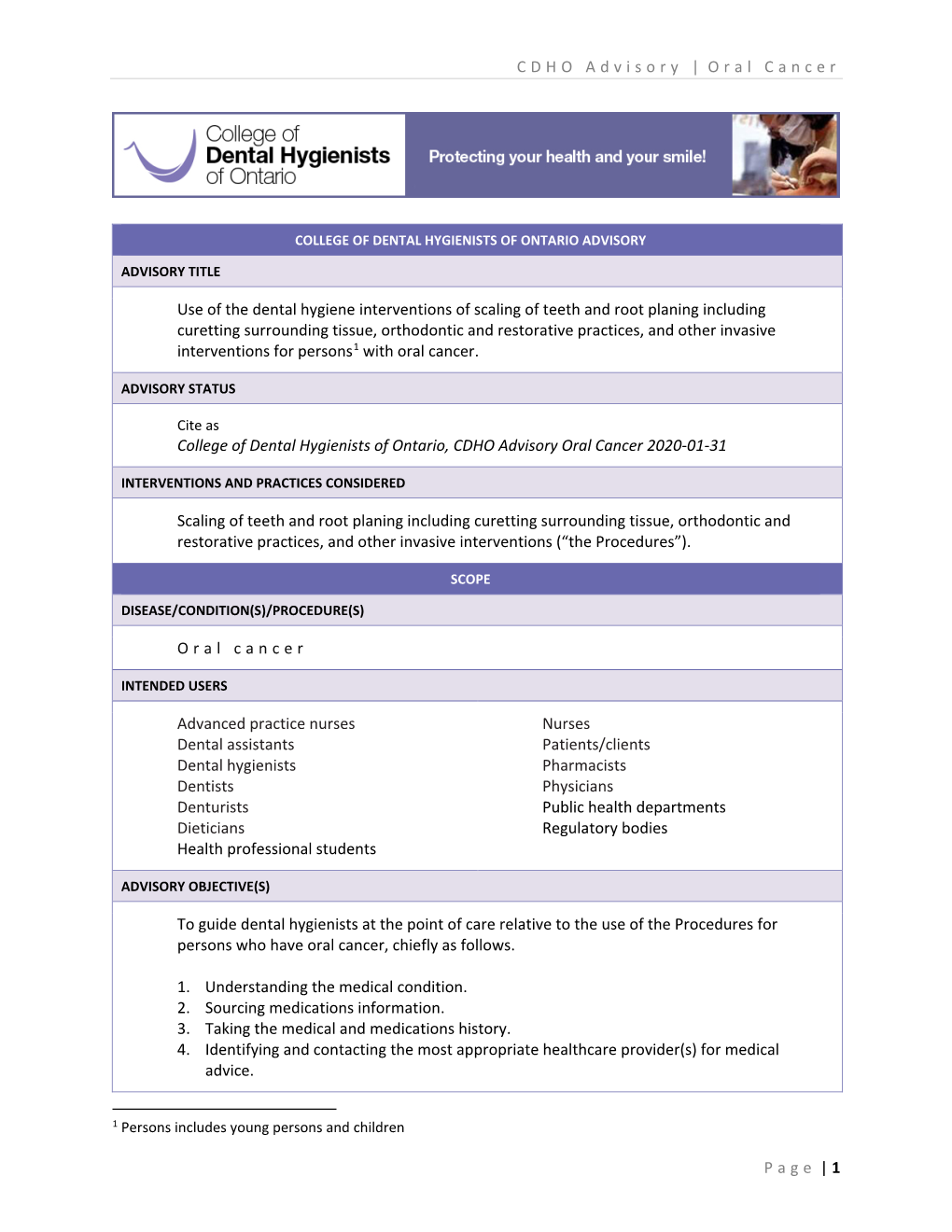 CDHO Advisory Oral Cancer 2020-01-31