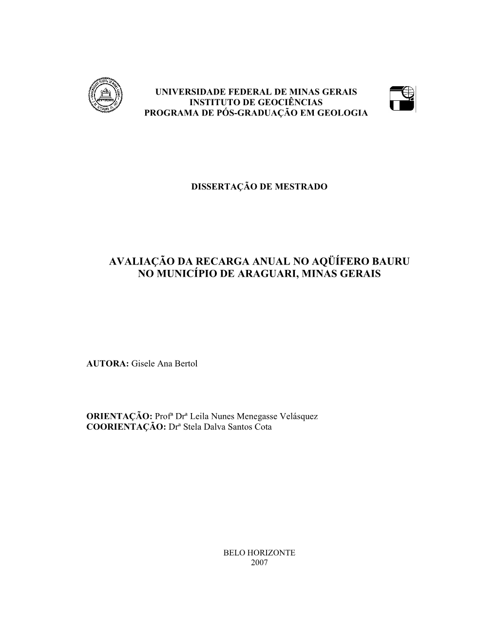 Avaliação Da Recarga Anual No Aqüífero Bauru No Município De