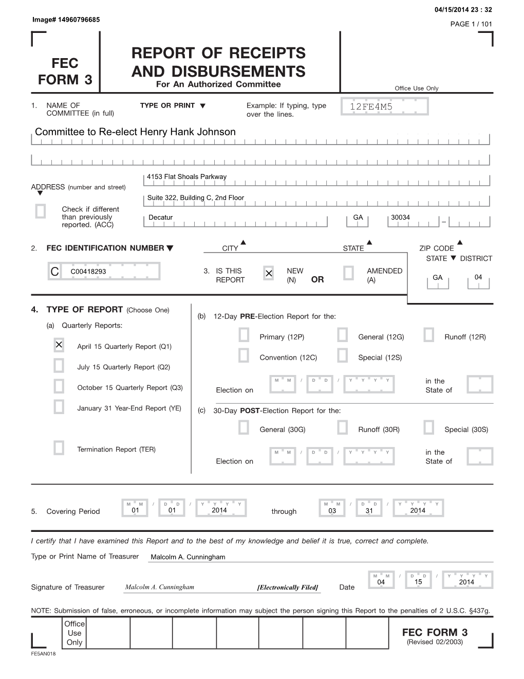 Report of Receipts and Disbursements