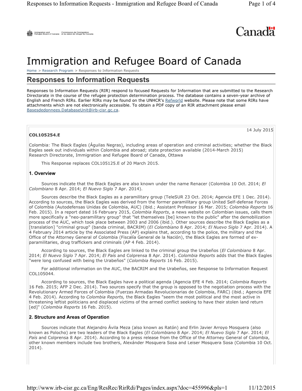 Immigration and Refugee Board of Canada Page 1 of 4