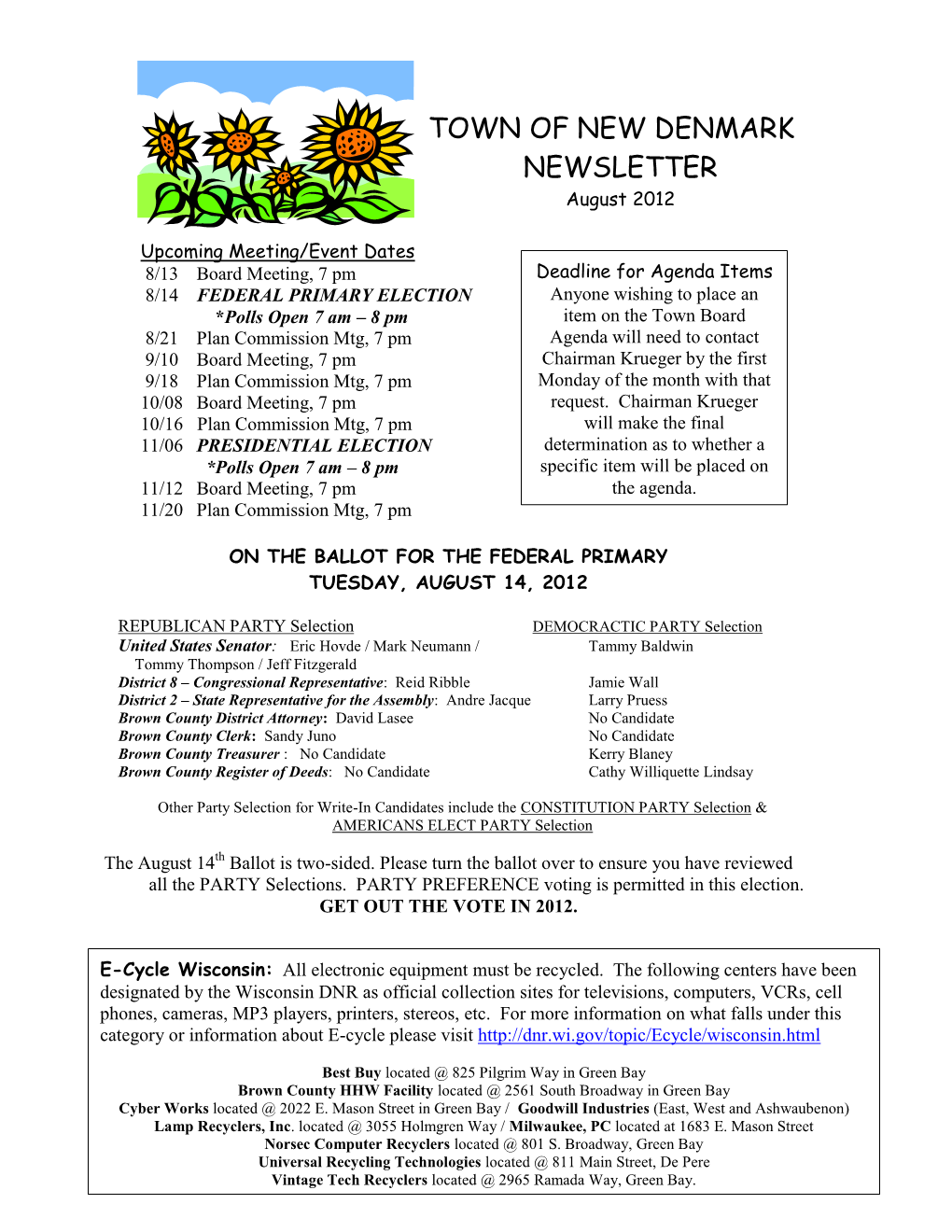 2012 August Newsletter