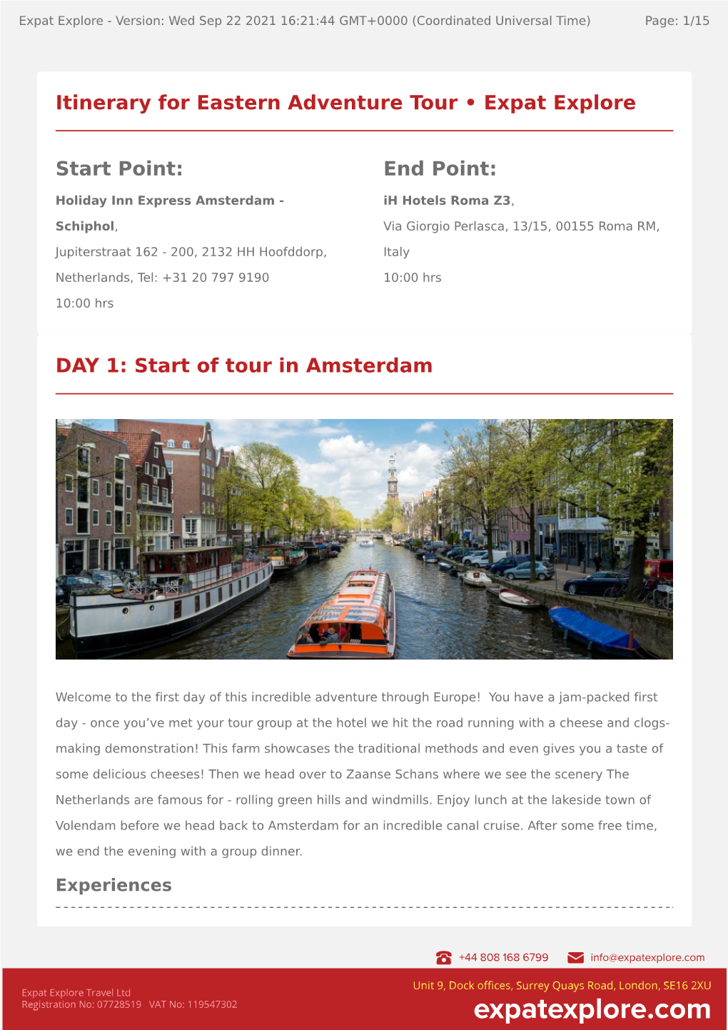 Of Tour in Amsterdam Itinerary for Eastern Adventure