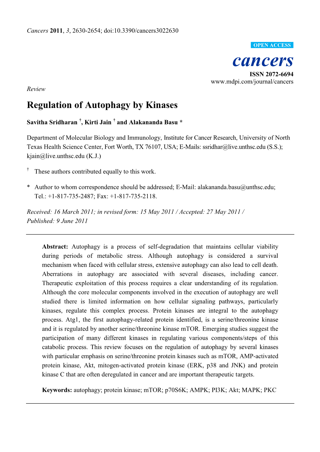 Regulation of Autophagy by Kinases