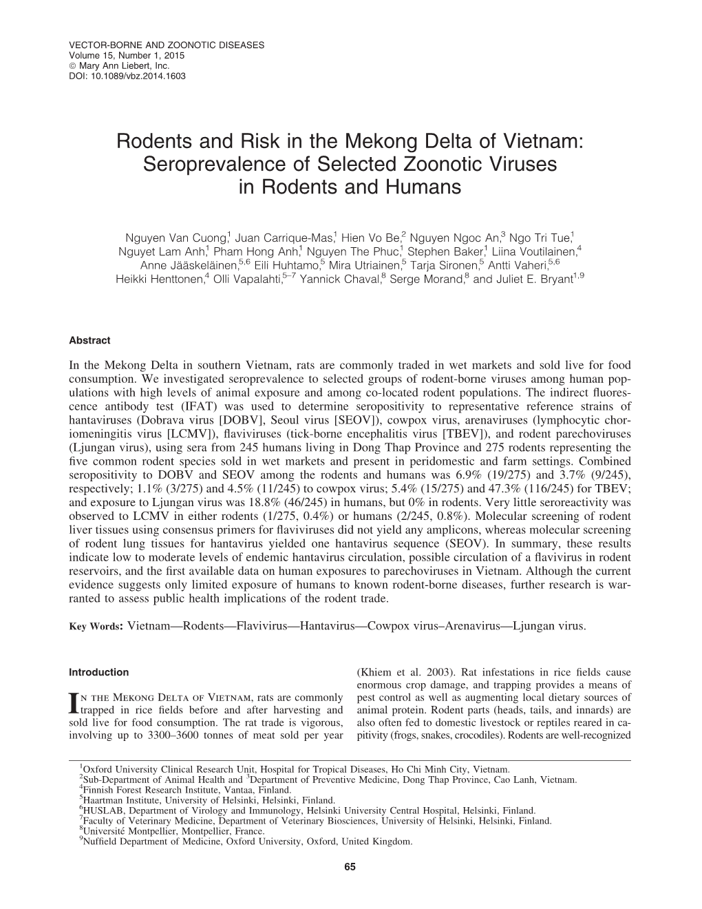 Seroprevalence of Selected Zoonotic Viruses in Rodents and Humans