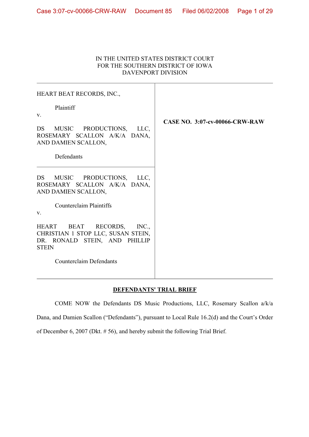 Case 3:07-Cv-00066-CRW-RAW Document 85 Filed 06/02/2008 Page 1 of 29