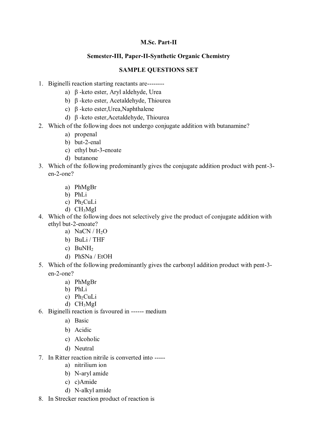 M.Sc. SEM-III-Paper II Synthetic Organic Chemistry SAMPLE