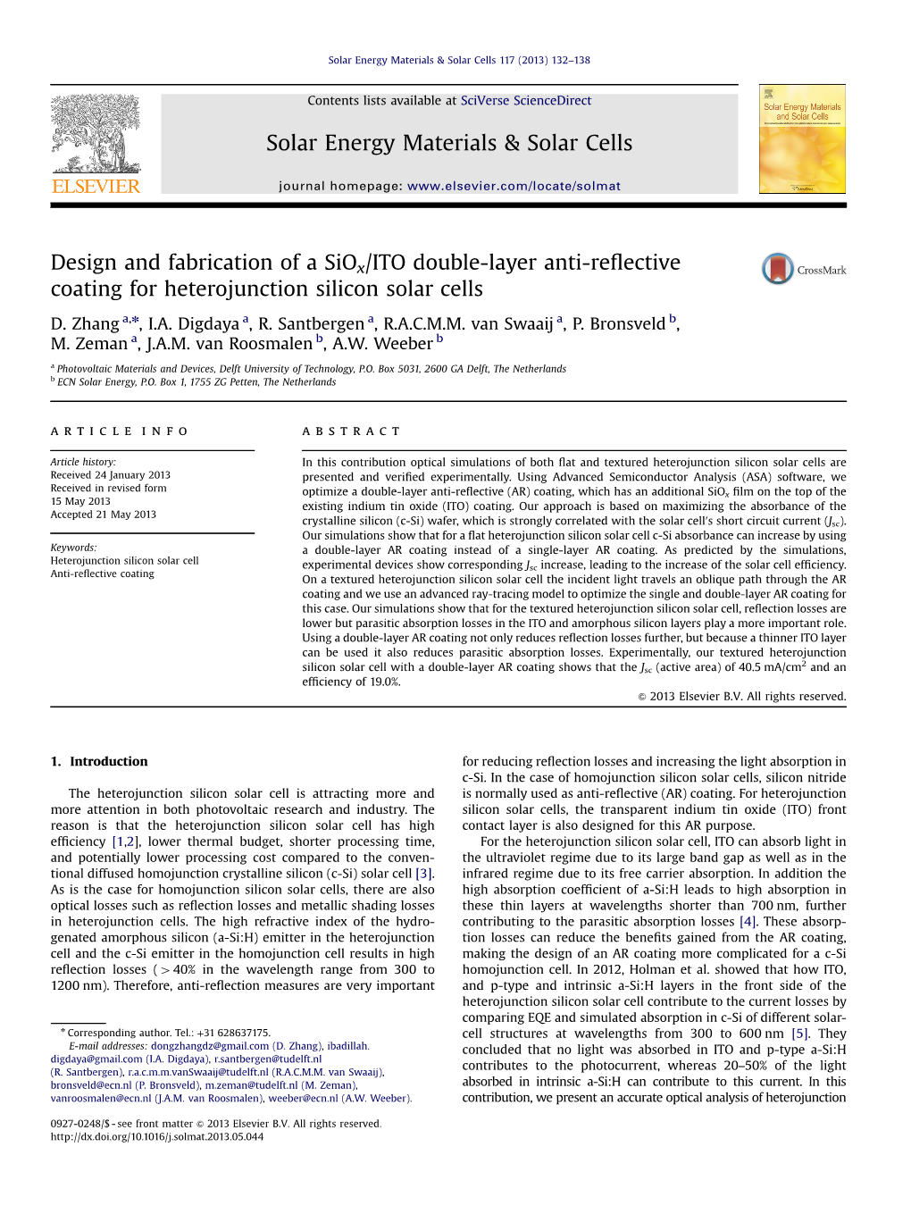 Design and Fabrication of a Siox/ITO Double-Layer Anti-Reflective Coating