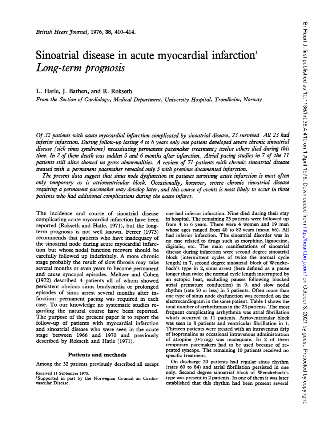 Sinoatrial Disease in Acute Myocardial Infarction' Long-Term Prognosis