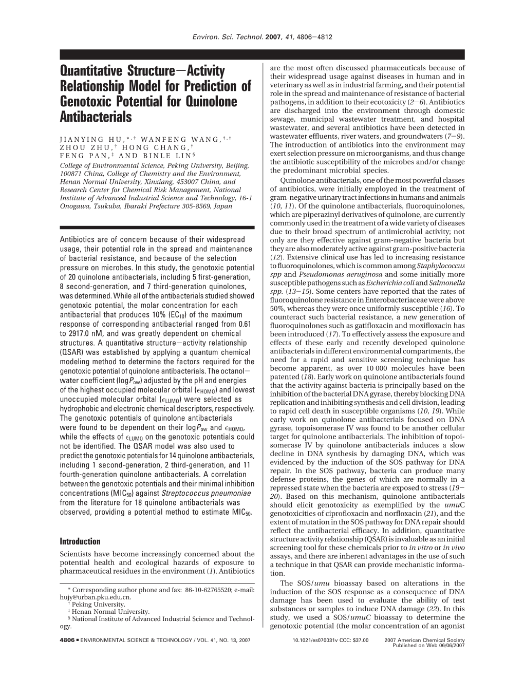 Quantitative Structure-Activity Relationship Model for Prediction Of