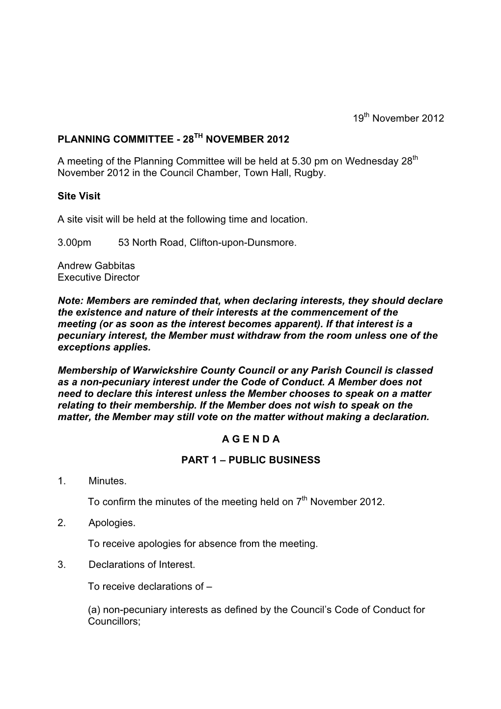 Planning Committee 28 November 2012 Agenda