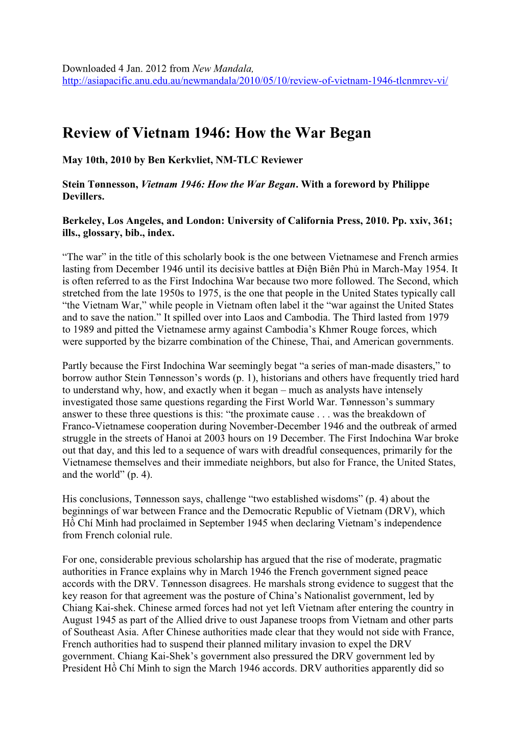 Review of Vietnam 1946: How the War Began